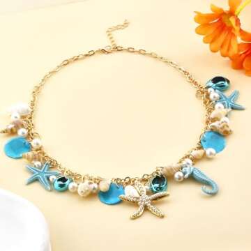 Stylish Shell Starfish Pearl Charm Necklace for Women