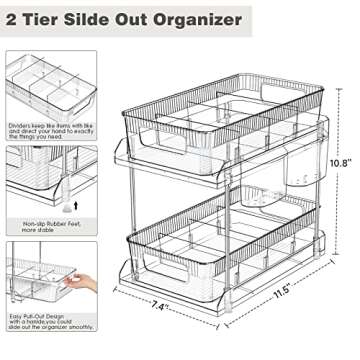 VIVAIVE 2-Tier Bathroom Organizer with Removable Dividers, 11.5" x 7.4" x 10.8" - Space-Saving and P...