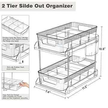 VIVAIVE 2-Tier Bathroom Organizer with Removable Dividers, 11.5" x 7.4" x 10.8" - Space-Saving and P...