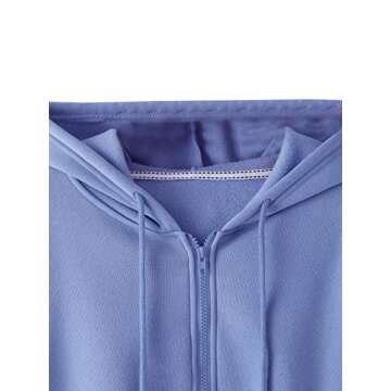 SweatyRocks Women's Long Sleeve Drawstring Full Zip Hooded Jacket Crop Sweatshirt Dusty Blue M