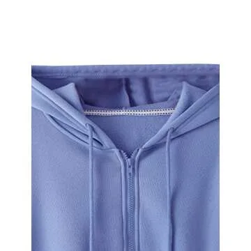 SweatyRocks Women's Long Sleeve Drawstring Full Zip Hooded Jacket Crop Sweatshirt Dusty Blue M