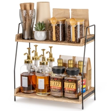 ANBOXIT Countertop Coffee Station Organizer, 2 Tier Wooden Shelf for Coffee Bar Accessories, Condime...