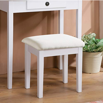 Roundhill Furniture Moniya White Wood Vanity Table and Stool Set (3415WH) Medium