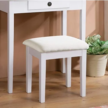 Roundhill Furniture Moniya White Wood Vanity Table and Stool Set (3415WH) Medium