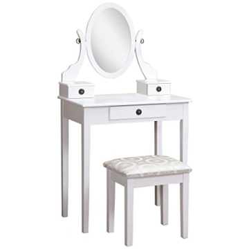 Roundhill Furniture Moniya White Wood Vanity Table and Stool Set (3415WH) Medium