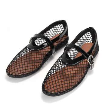 ZVC Mesh Ballet Flats for Women Comfortable Buckle Strap Fishnet Ballerina Shoes Woven Casual Dressy...