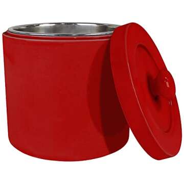 Blue Donuts Ceramic Bacon Grease Container with Strainer - Farmhouse Grease Can for Kitchen with Strainer, Removable Grease Strainer, 32 Oz Oil Holders for Cooking, Red Grease Container for Kitchen