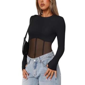 REORIA Women's Trendy Sheer Mesh Bodysuit for Night Out