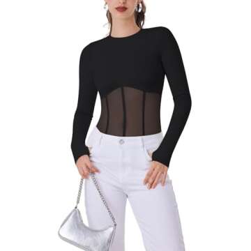 Trendy REORIA Women's Sheer Mesh Bodysuit for Night Out