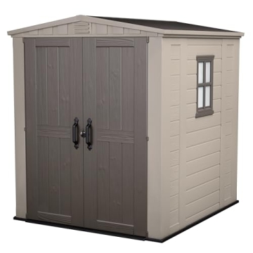 Keter Factor 8x8 Foot Large Resin Outdoor Shed with Floor for Patio Furniture, Lawn Mower, and Bike ...