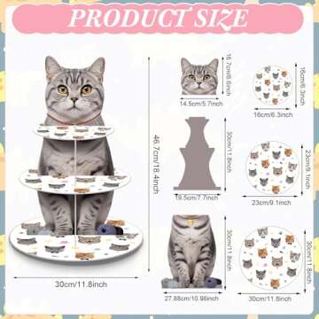 Pasimy Cat Cupcake Stand Party Decorations Cat Theme Cupcake Holder Cardboard 3 Tier Kitten Birthday...
