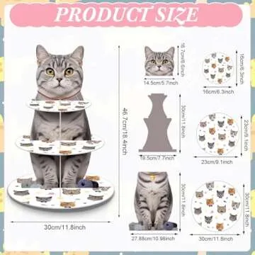 Pasimy Cat Cupcake Stand Party Decorations Cat Theme Cupcake Holder Cardboard 3 Tier Kitten Birthday...