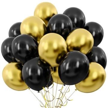 Black Gold Balloons, 50pcs 12 inch Gold Black Balloons Kit, Black Latex Balloons for Birthday, New Y...