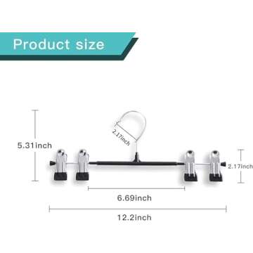 HWAJAN Pants Hangers with Clips for Women 20 Pack Adjustable Heavy Duty Space Saving Skirt Hangers Non-Slip Trousers, Jeans Clothes ,Shorts Black,12Inch