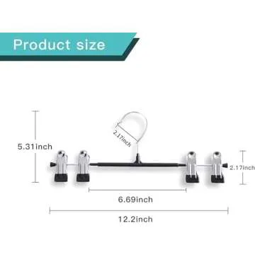 HWAJAN Pants Hangers with Clips for Women 20 Pack Adjustable Heavy Duty Space Saving Skirt Hangers Non-Slip Trousers, Jeans Clothes ,Shorts Black,12Inch