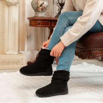 LongBay Women's Chenille Knit Bootie Slippers - Plush Fleece Memory Foam House Shoes