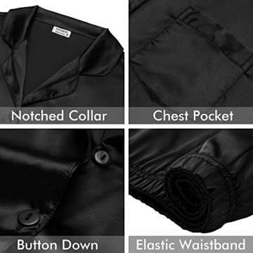 SWOMOG Womens Silk Satin Pajamas 4 Piece Pjs Set Long Sleeve Nightwear Cami Top and Shorts Sleepwear Set Black,Medium