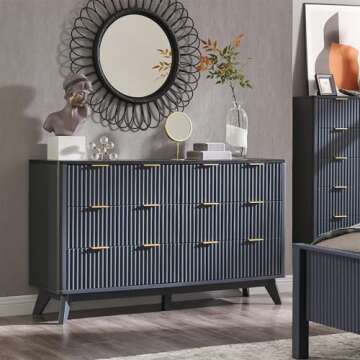 T4TREAM Stylish Fluted Dresser with Faux Marble Top