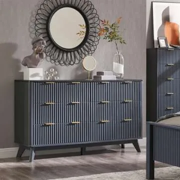 T4TREAM Stylish Fluted Dresser with Faux Marble Top