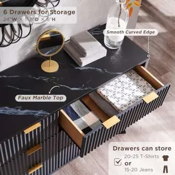 T4TREAM Stylish Fluted Dresser with Faux Marble Top