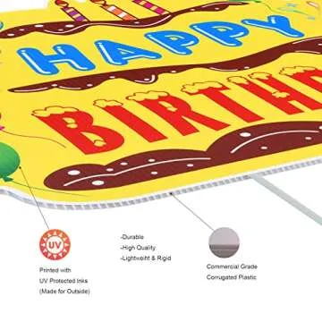 Happy Birthday Yard Signs - 5 Piece Set, Colorful Birthday Party Lawn Decoration Kit, Birthday Cake, Cupcake, Balloon, Gift Box, Cones Style Decor for Outdoor Celebration, Made of Corrugated Plastic