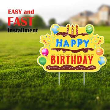 Happy Birthday Yard Signs - 5 Piece Set, Colorful Birthday Party Lawn Decoration Kit, Birthday Cake, Cupcake, Balloon, Gift Box, Cones Style Decor for Outdoor Celebration, Made of Corrugated Plastic