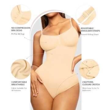 FeelinGirl Body Shaper Shapewear for Women Tummy Control Butt Lifter Bodysuit Fajas Colombianas Beige XS-S