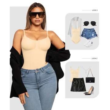 FeelinGirl Body Shaper Shapewear for Women Tummy Control Butt Lifter Bodysuit Fajas Colombianas Beige XS-S