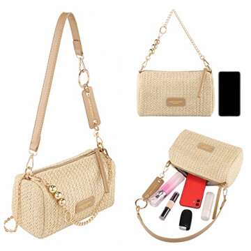 Ayliss Women Straw Handbag Woven Tote Shoulder Bag Handmade Crossbody Purse Handbag Clutch Weaving Summer Beach Bag (Light Khaki)