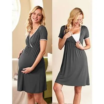 Ekouaer Nursing Nightown Delivery and Labor Gown for Hospital Short Sleeve Maternity Breastfeeding D...