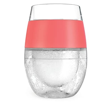Host Wine Freeze Cup Set of 2 - Plastic Double Wall Insulated Wine Cooling Freezable Drink Vacuum Cup with Freezing Gel, Wine Glasses for Red and White Wine, 8.5 oz Coral