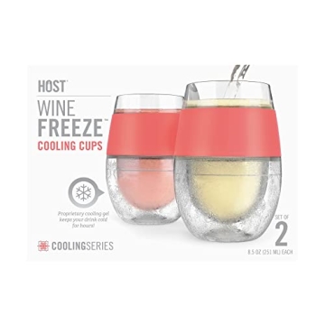 Host Wine Freeze Cup Set of 2 - Plastic Double Wall Insulated Wine Cooling Freezable Drink Vacuum Cup with Freezing Gel, Wine Glasses for Red and White Wine, 8.5 oz Coral