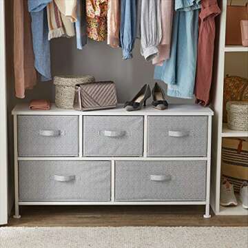 Amazon Basics Extra Wide Sturdy Fabric 5-Drawer Storage Organizer Unit for Closet, White