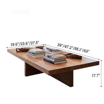 Rectangle Coffee Table Natural Solid Wood,Modern Large Coffee Tables for Living Room,Scandinavian Co...