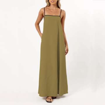 Senllen Summer Dresses for Women 2024 Adjustable Spaghetti Strap Contrast Backless Party Beach Loose...