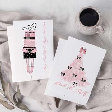 Ritzy Rose 24 Pink Christmas Cards in 8 Whimsical Designs + Envelopes