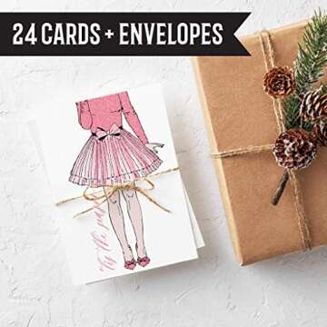 Ritzy Rose 24 Pink Christmas Cards in 8 Whimsical Designs + Envelopes