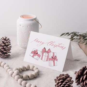 Ritzy Rose 24 Pink Christmas Cards in 8 Whimsical Designs + Envelopes