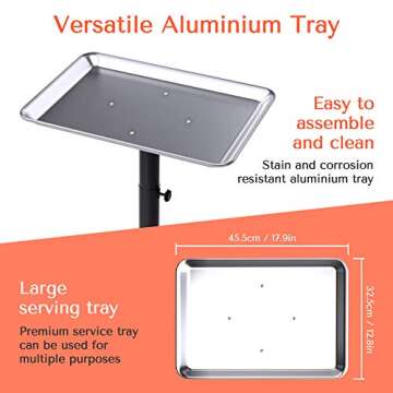 TASALON Salon Tray on Wheels - Aluminum Instrument Tattoo Tray with Wheels - Adjustable Salon Service Rolling Tray Hairstylist for Dental Carts Hairdresser Cart with Wheels - Hairstylist Cart - Silver