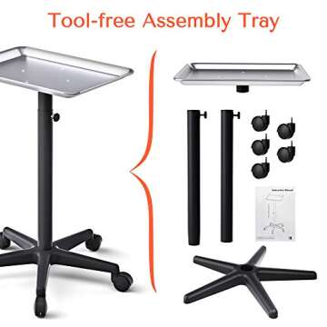 TASALON Salon Tray on Wheels - Aluminum Instrument Tattoo Tray with Wheels - Adjustable Salon Service Rolling Tray Hairstylist for Dental Carts Hairdresser Cart with Wheels - Hairstylist Cart - Silver