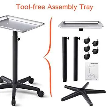 TASALON Salon Tray on Wheels - Aluminum Instrument Tattoo Tray with Wheels - Adjustable Salon Service Rolling Tray Hairstylist for Dental Carts Hairdresser Cart with Wheels - Hairstylist Cart - Silver