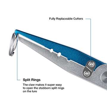 Piscifun Fishing Pliers Aluminium Hook Remover Braid Cutters Split Ring Pliers with Rubber Sheath and Lanyard (Black Silver 7.6" Pliers)