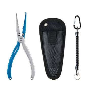 Piscifun Fishing Pliers Aluminium Hook Remover Braid Cutters Split Ring Pliers with Rubber Sheath and Lanyard (Black Silver 7.6" Pliers)