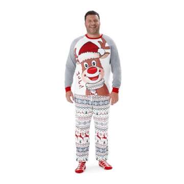 PATPAT Family Christmas Pajamas Matching Sets Holiday Christmas Pjs Jammies Sleepwear for Men,Grey Elk,Medium
