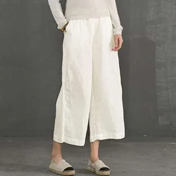 ECUPPER Casual Cotton Wide Leg Cropped Pants for Women