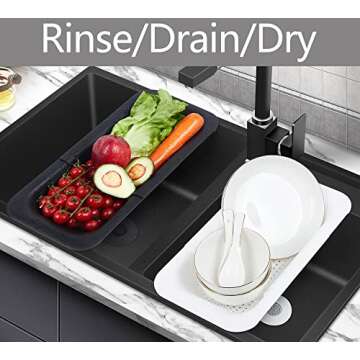 Domonic Home Colander Over the Sink Colander for Kitchen Sink, Over the Sink Strainer Basket Vegetables, Fruits, Pasta, Collapsible Colander 14.5"-19.5",Black Colander Dishwasher Safe