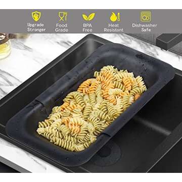 Domonic Home Colander Over the Sink Colander for Kitchen Sink, Over the Sink Strainer Basket Vegetables, Fruits, Pasta, Collapsible Colander 14.5"-19.5",Black Colander Dishwasher Safe