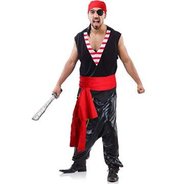 SATINIOR Halloween Pirate Costume Men Women Pirate Head Scarf Hat Accessories Pirate Sash Belt Bandana Waist Belt, Linen(Red)