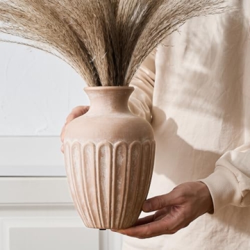 SIDUCAL Ceramic Rustic Farmhouse Flower Vase,8.4 Inch Pottery Decorative Flower Vase for Home Decor, Table, Living Room Decoration, Shelf Decor, Mantel, Terra