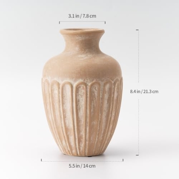 SIDUCAL Ceramic Rustic Farmhouse Flower Vase,8.4 Inch Pottery Decorative Flower Vase for Home Decor, Table, Living Room Decoration, Shelf Decor, Mantel, Terra